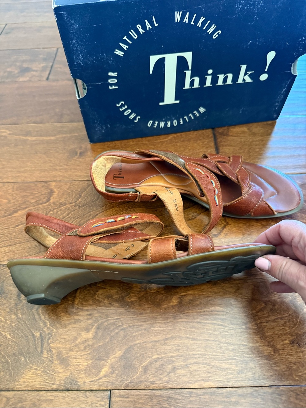Think! Brown Braided Leather Hook-and-Loop Sandals - Picture 2 of 3